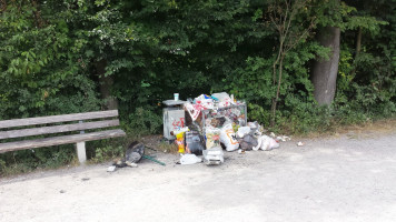 Überquellender Mülleimer an der Isar (Tierparkbrücke)